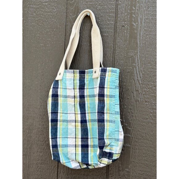 Aeropostale 1987 Plaid Canvas Y2K Tote Bag With Cream Handles - Picture 7 of 12